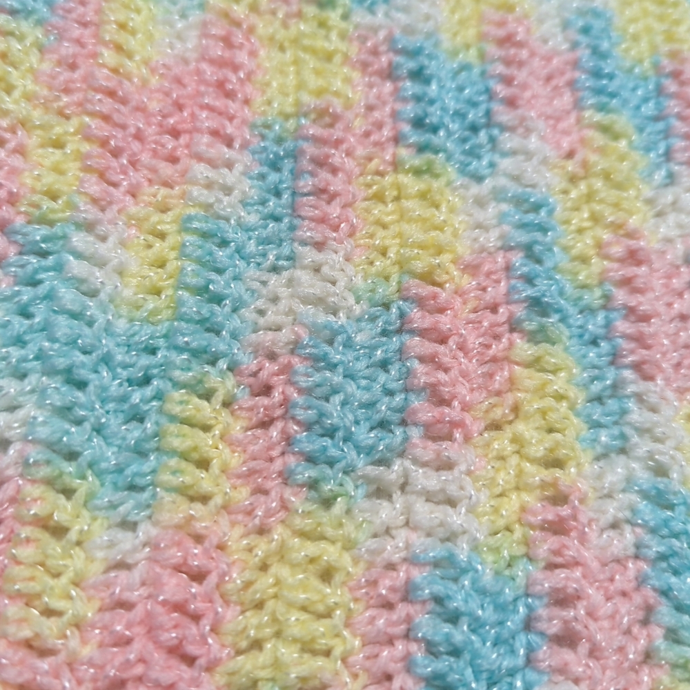 Handmade‎ crochet baby blanket 26x31 pink, yellow, blue and white - Picture 2 of 4